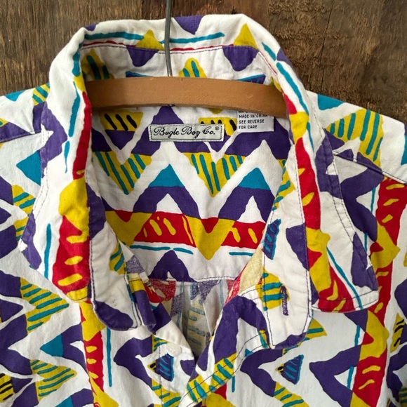 Vintage 90’s Bugle Boy short sleeve button down shirt geometric size XL - Picture 2 of 7